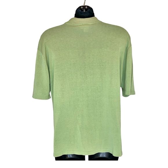 WinterSilks Silk Cotton Short Sleeved Sweater Green Size Large Mock Neck Spring - Picture 2 of 4